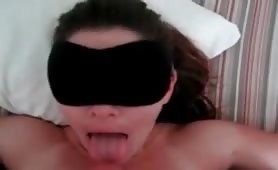 Blindfolded amateur wife waiting for her facial