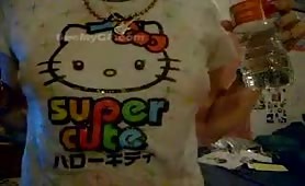 Teen emo girl with small tits in Hello Kitty shirt